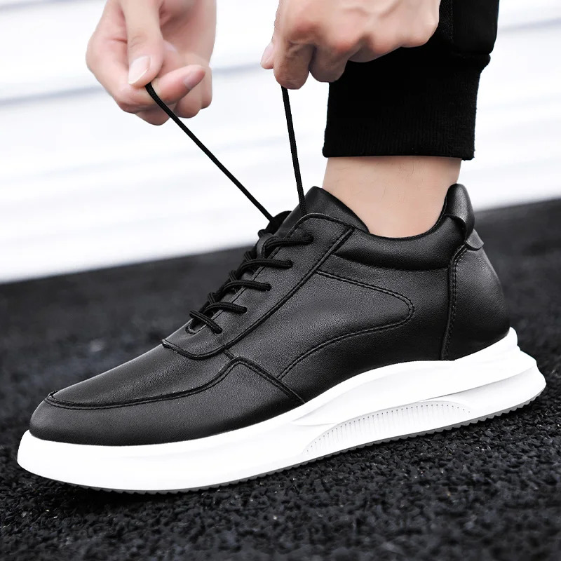 

2024 white thick soled leather sports shoes for men's outdoor formal wear invisible inner height increasing casual leather shoes