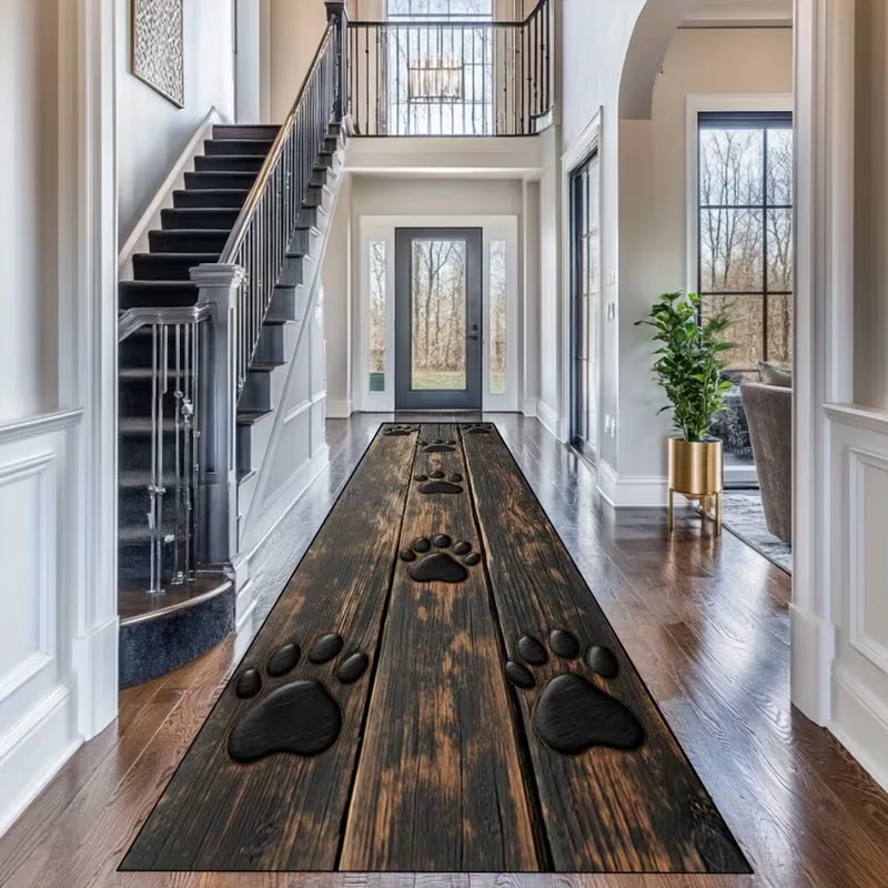 سجادة عداء مطبوعة بمخالب من الخشب الصناعي، مسارات واقعية للكلاب على سجادة بنية عميقة، سجادة أرضية محبة للحيوانات الأليفة للممر والمدخل