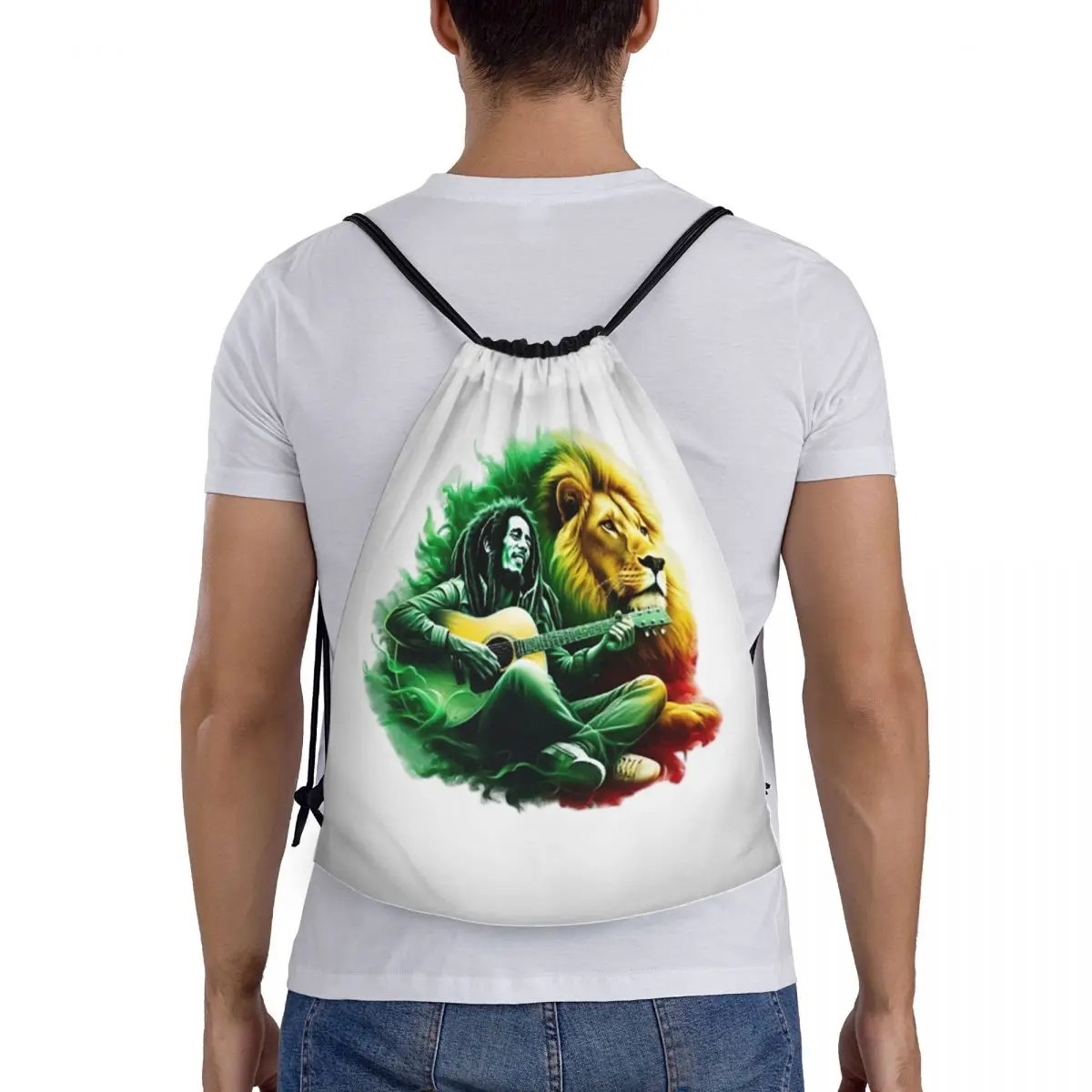 

Bob Marley One Love Backpacks Portable Drawstring Bags Sports Bag Book Bags for Travel School
