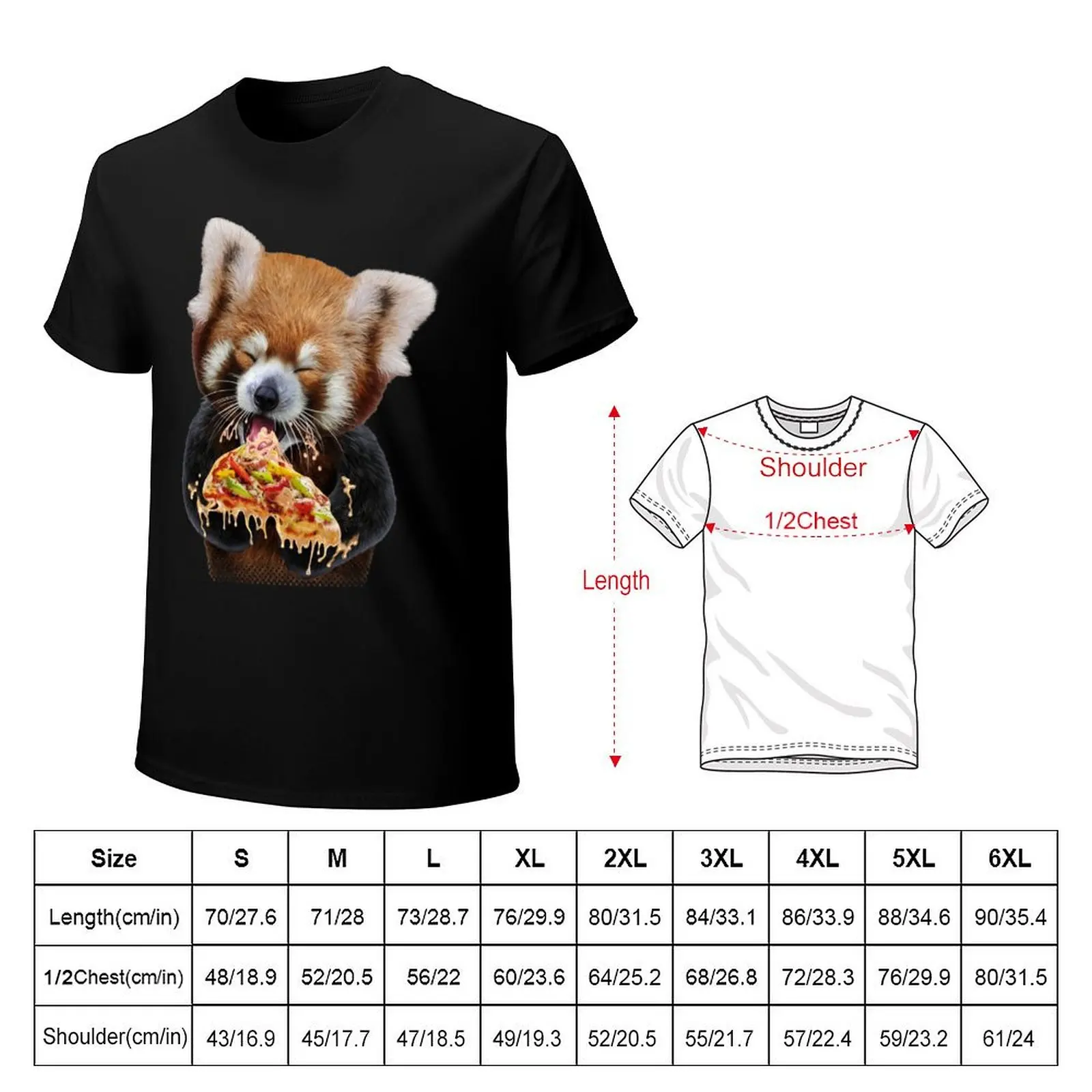 Red Panda Devouring Pizza T-Shirt Sports Basic Short Sleeve T-Shirt