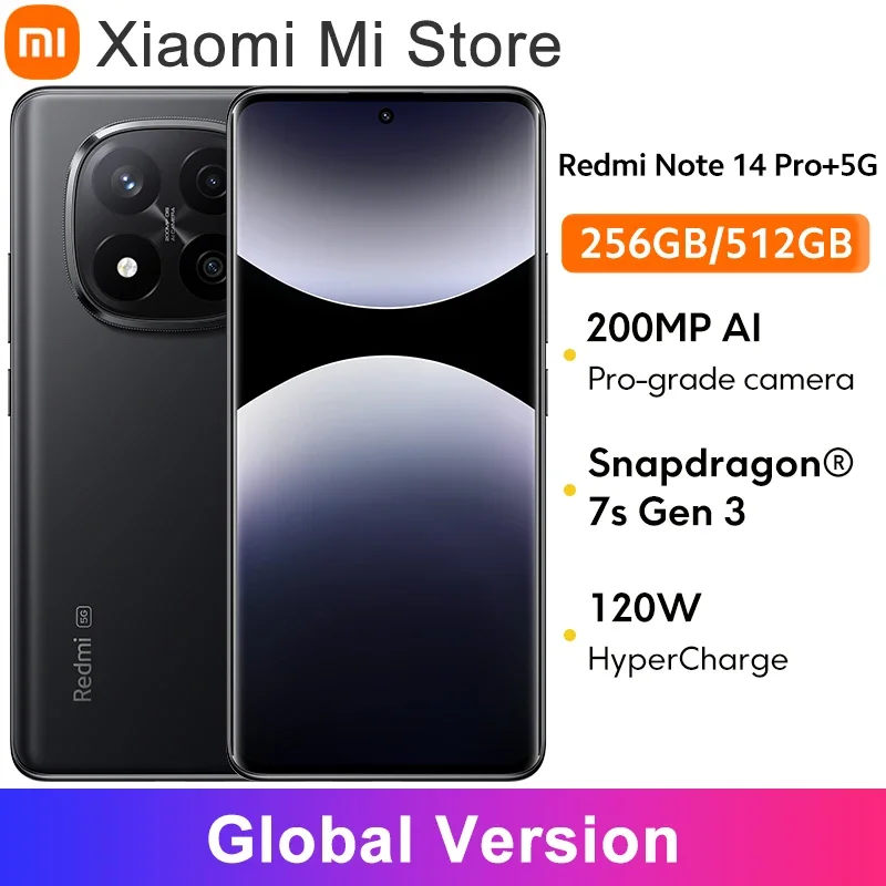 เวอร์ชันสากล Xiaomi Redmi Note 14 Pro+ สมาร์ทโฟน 5G Snapdragon ®   7s Gen 3 120W HyperCharge 6.67 จอแสดงผล AMOLED กล้อง AI 200MP