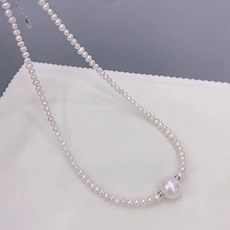 

13-14mm Flat Round Strong Gloss S925 Sterling Silver Inlaid Tail Chain Natural Freshwater Edison Pearl Necklace