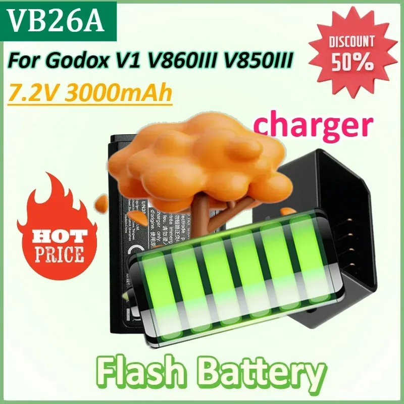 

VB26A 7.2V 3000mAh 21.6Wh Replacement Flash Battery for Godox V1 V860III V850III High Qualty Battery with Charger Dedicated