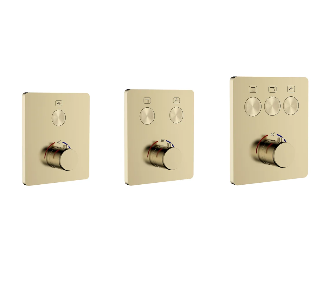 3 Way Thermostatic Brushed Gold Shower Diverter Valve Concealed Pressure Balancing Valve Shower Mixing Replacement Brass Valve