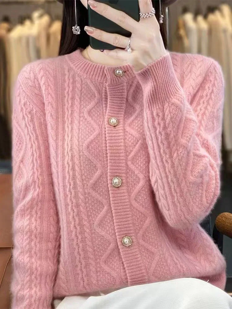 

Открытый кардиган из чистой шерсти, женский осенне-зимний свободный вязаный свитер большого размера, антивозрастной осенне-зимний универсальный...