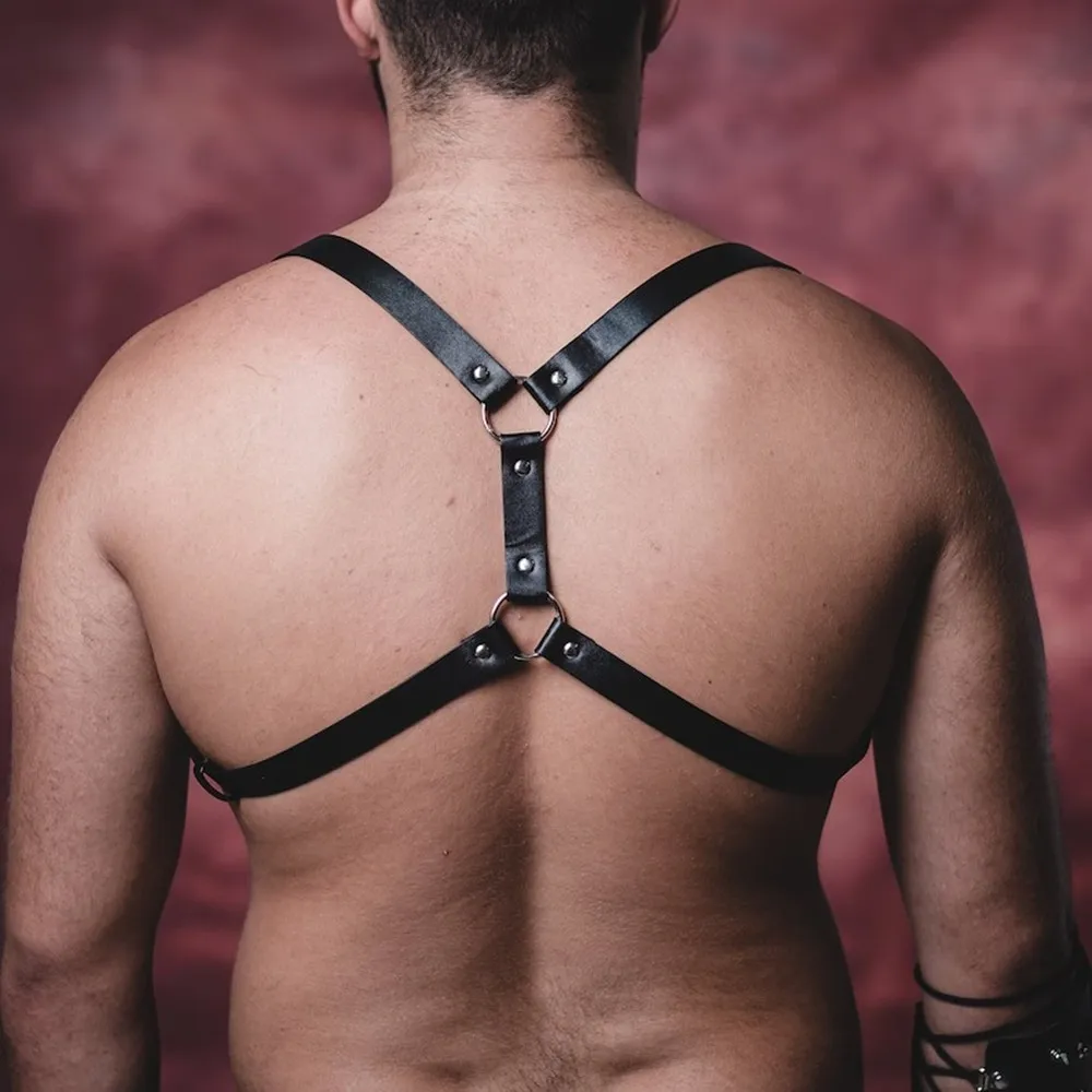 Gay Rave Harness Fetish Clothing For Sex Sexual Gothic Leather Men Chest Straps Adjustable Body Bondage Cage Harness Belts Sex