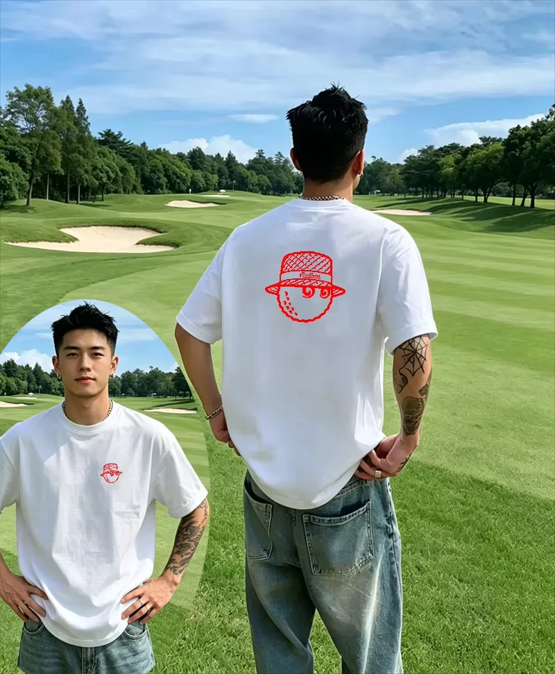 2026 New Men's Navy Blue Streetwear Golf T - Shirt with Golf Clothing Golf Ball & Cap Graphic Modern  Casual Short-sleeved Top