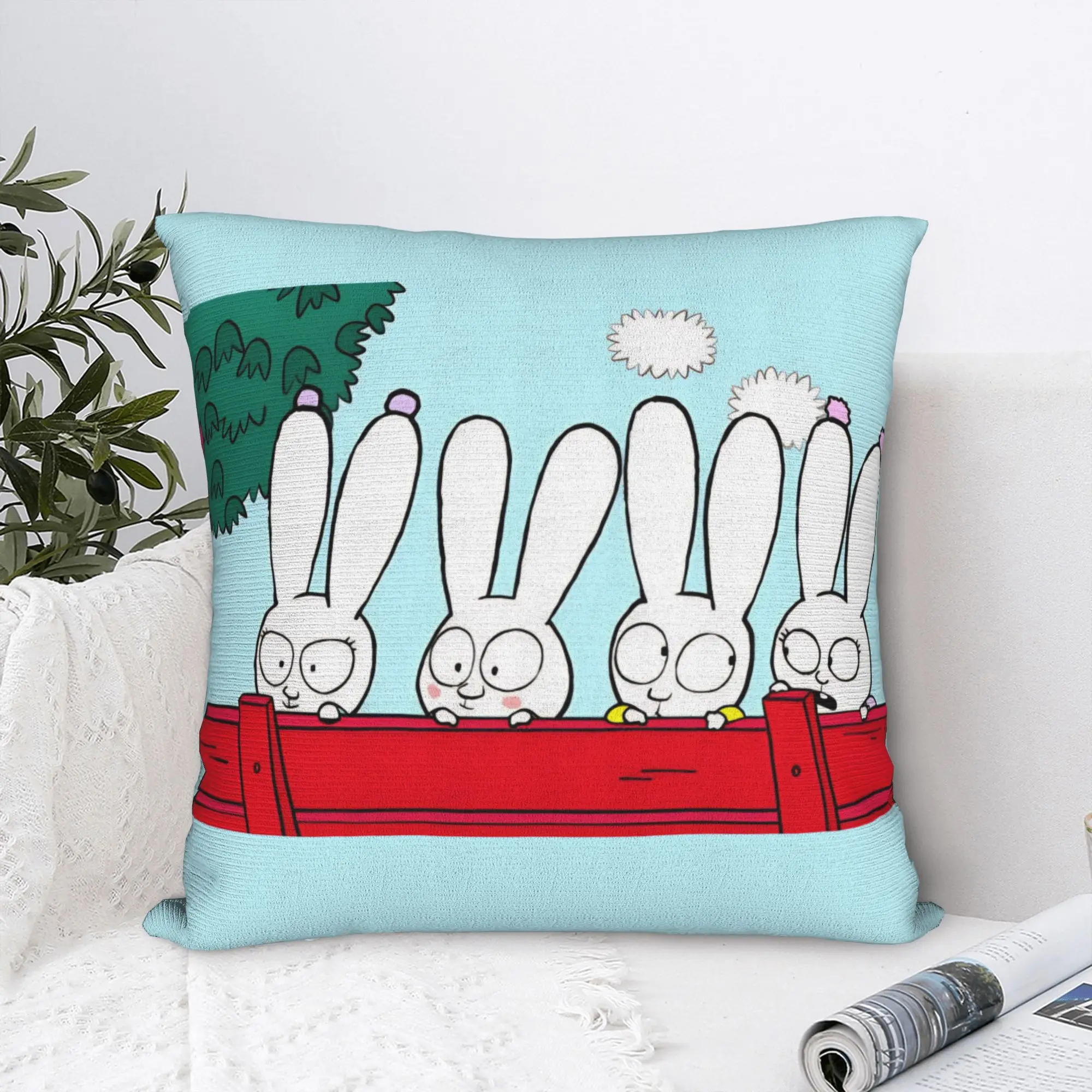 Cute Simons Super Rabbit Square Pillowcases Polyester Living Room Bunny  Cushion Cover Funny Decor Pillowcase 45*45