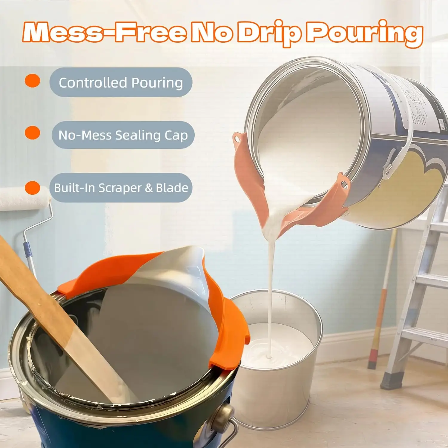 Fit Drip-Free Paint Spout & Scraper Suitable for Gallon/Pint Paint Cans, Reusable - Compatible for Paint Cans