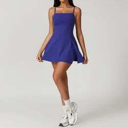 Combinaisons de yoga pour femmes avec coussinets de poitrine, ensembles de sport doux, jupe de golf et de badminton, survêtements croisés au dos, robe de tennis, 1 pièce, coupe couvertes