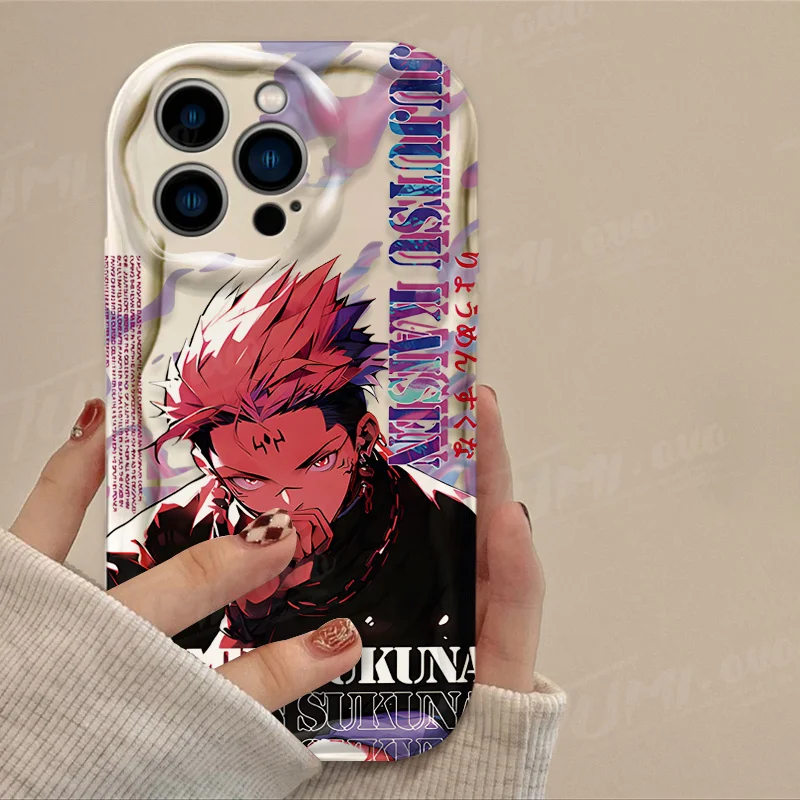 Anime Satoru Gojo 3D Wave Case For iPhone 15 14 13 12 11 Pro Max X XR XS 8 7 6 6S Plus SE 2020 Shockproof Soft Silicone Cover