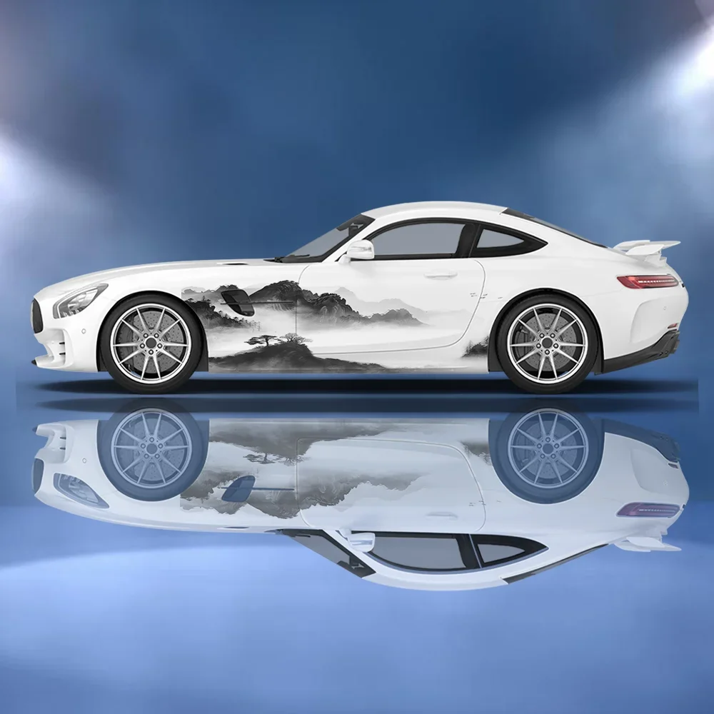 Ink Wash Mountain Scenery Car Vinyl Wraps Decal Self-adhesive PVC Sticker Suitable for Trucks SUV Decor Auto Accessories Gift