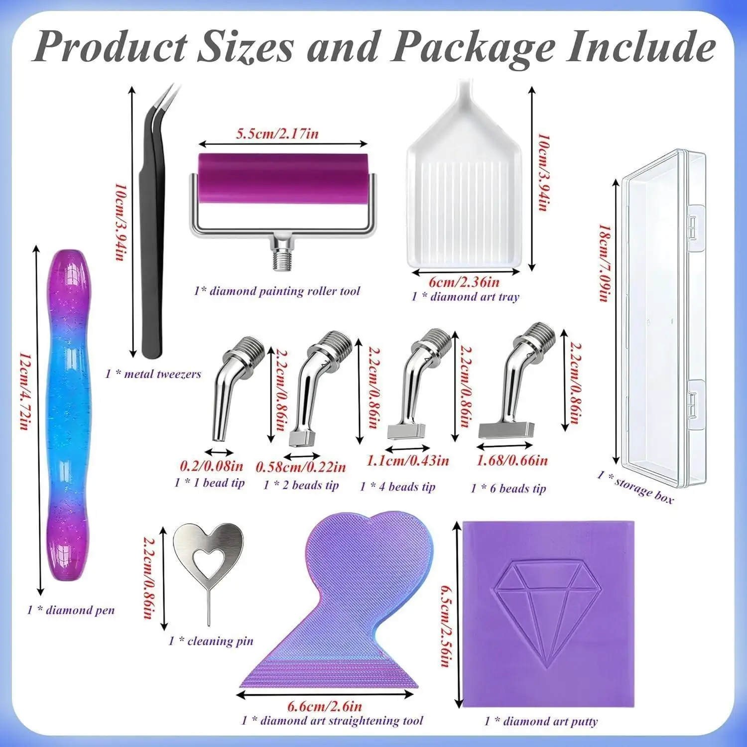 DIY 5D Diamond Painting Tool Set. Includes Ergonomic Tools 45 ° Spiral Metal Pen Tips, Dotting Pens, Roller Tool Accessories, Special Glue for Diamond Painting, Trays and Tweezers. view 2