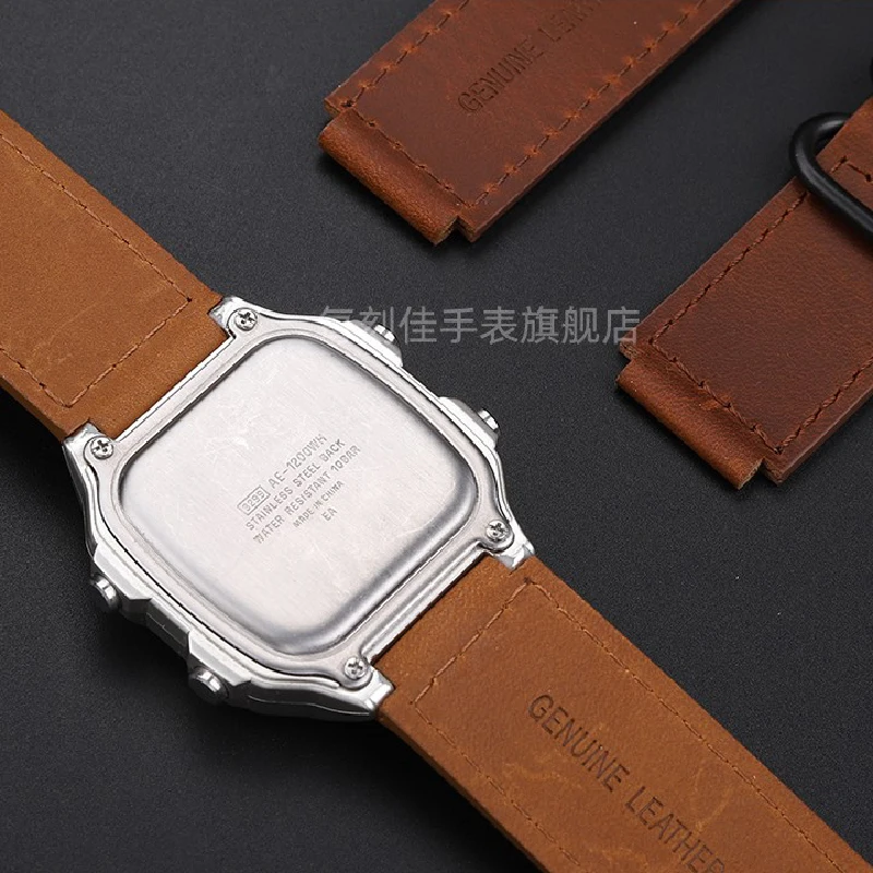 Ремешок из воловьей кожи в винтажном стиле для маленького квадратного браслета Casio, Женский/Фотогалерея, A159, A158, A168, F91, ремешок для часов 18 мм