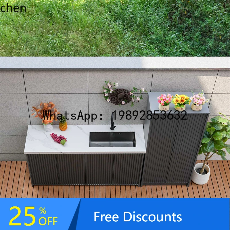

FF Outdoor Slate Wash Table Sink Aluminum Alloy Cabinet Balcony Storage Cabinet