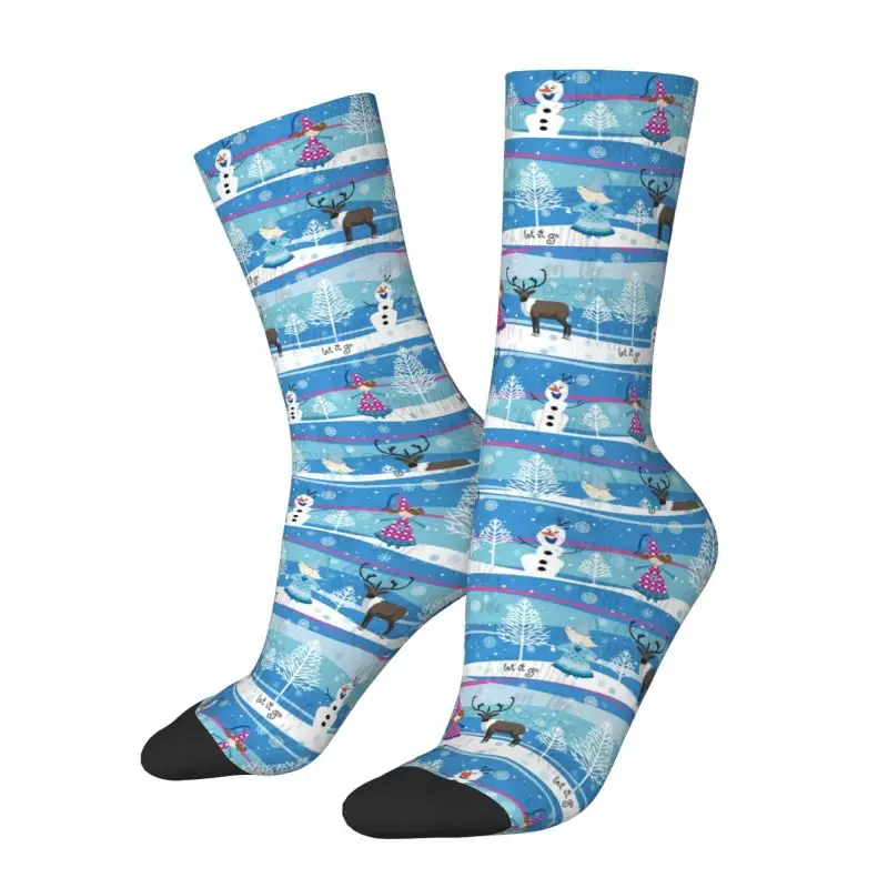 Custom Frozen Olaf Dress Socks Unisex Breathbale Warm 3D Printing Elsa Anna Crew Socks