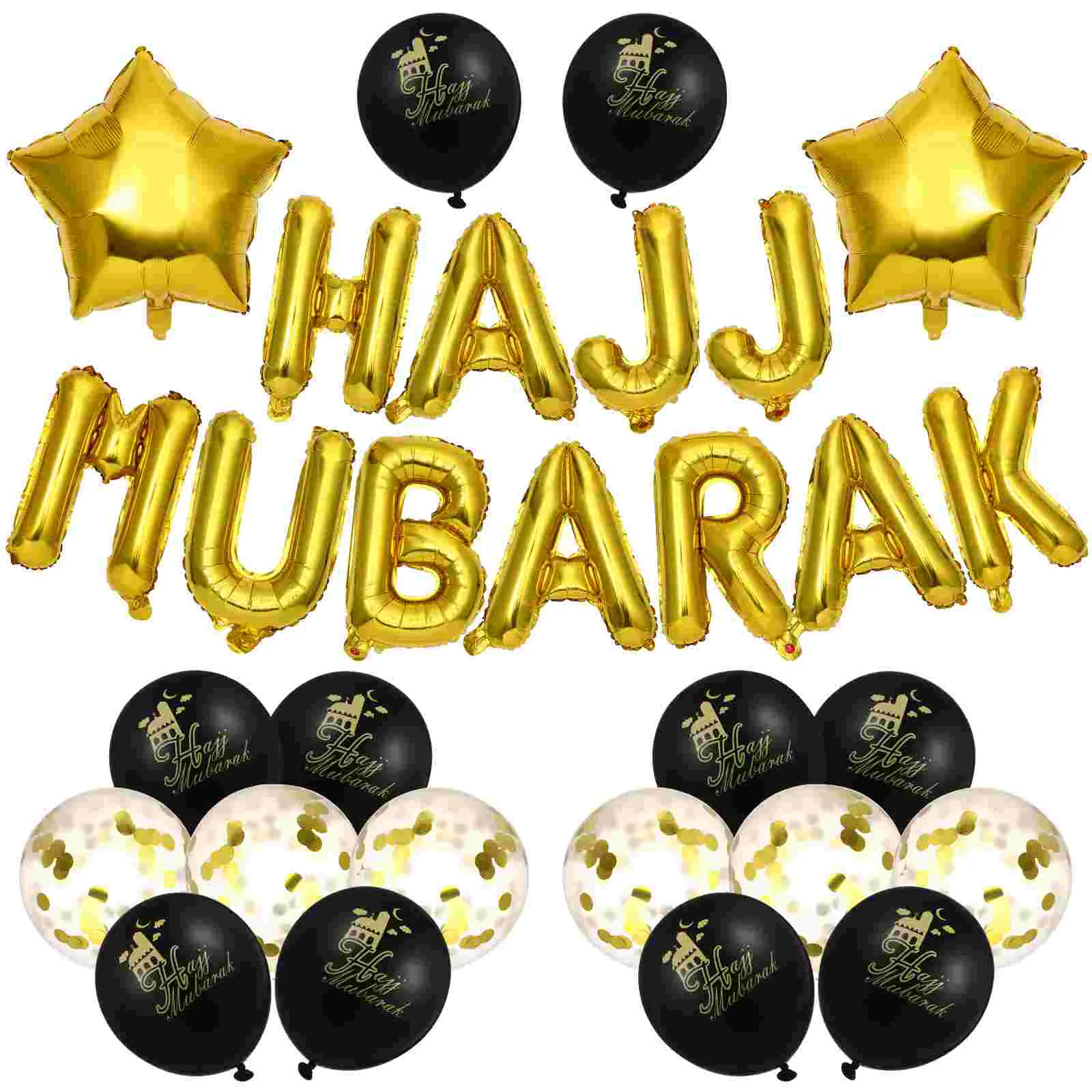 Globos de látex con letras de HAJJ MUBARAK, conjunto de diseño de fondo para eid-fitr