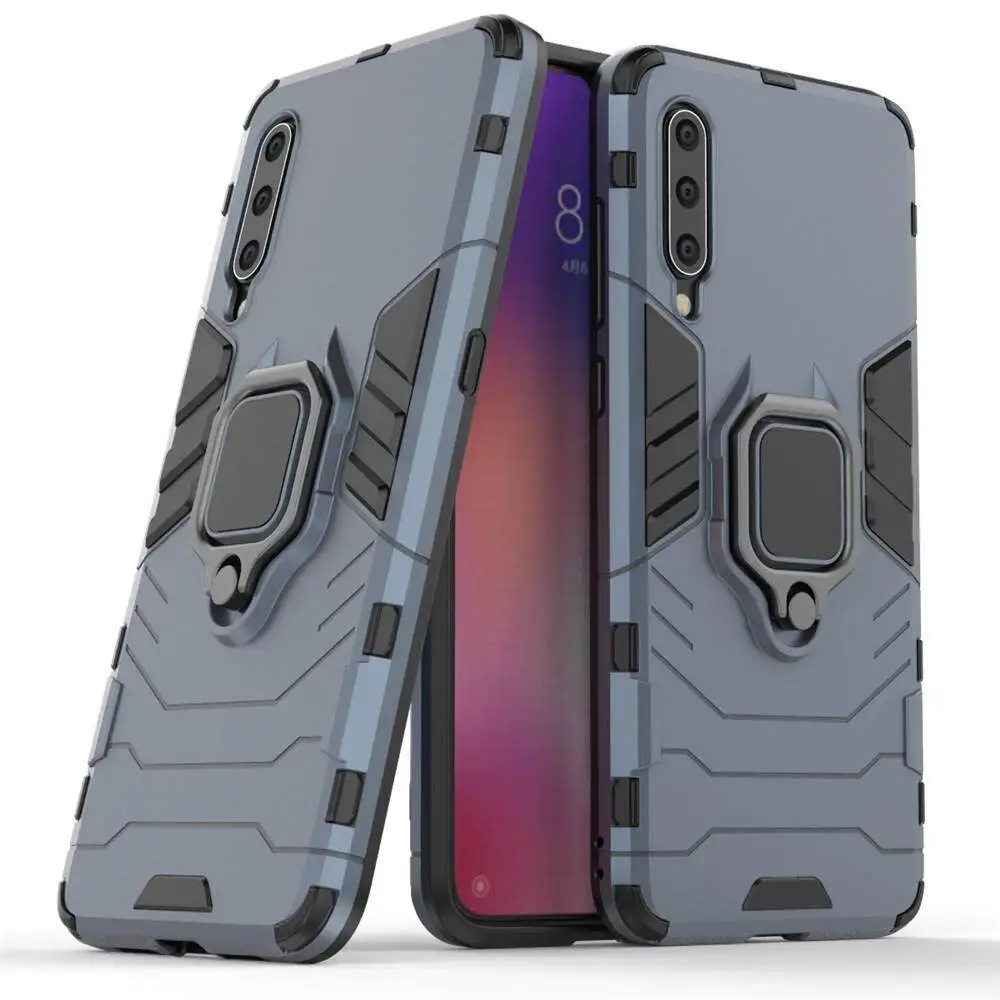 For Xiaomi Mi 9 Phone Case, Silicone TPU and Hard PC Luxury Armor Shockproof Metal Ring Holder Cover Casing