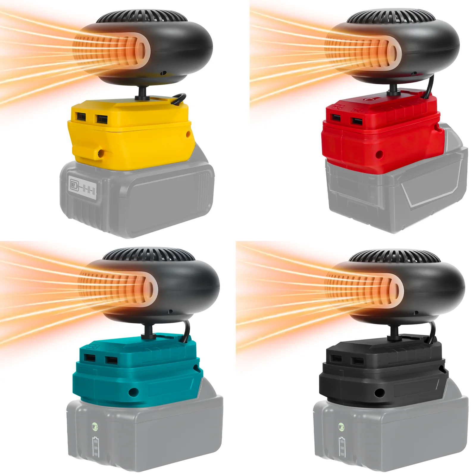 

Портативный электрический тепловентилятор с функцией горячего и холодного воздуха и двумя USB-портами для аккумуляторов Makita/Dewalt/Milwaukee 18В/20В