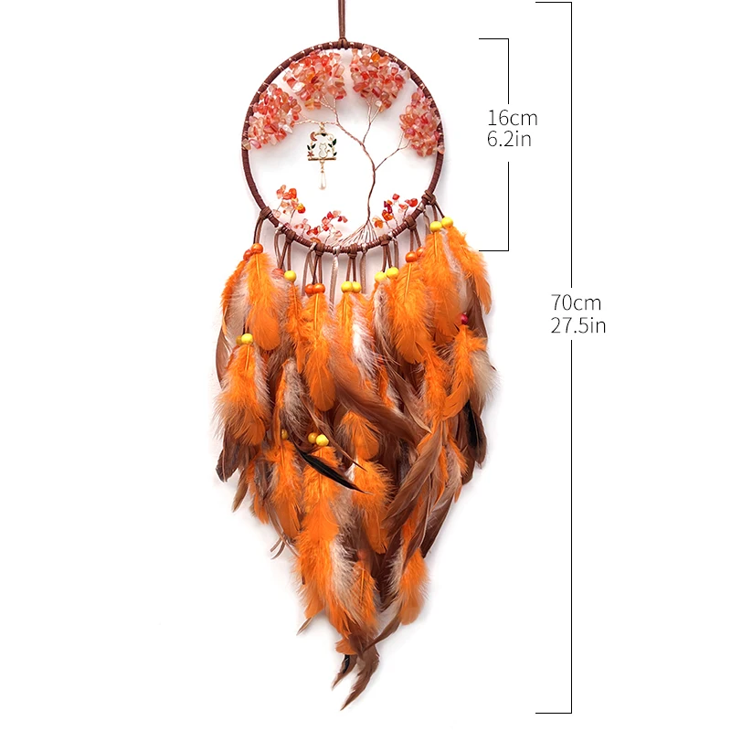 Crystal Stone Tree of Life Dream Catcher Hand-woven Wind Chimes Wall Hanging Ornaments For Living Room Bedroom Festival Gifts