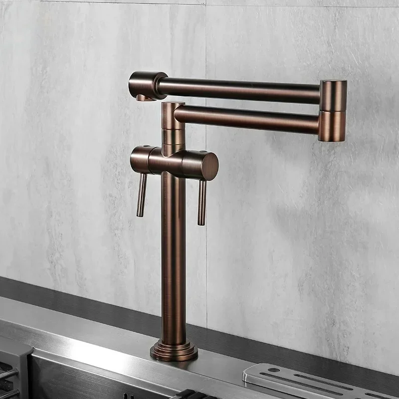 Brushed Gold Kitchen Faucet Solid Brass Gold Crane For Kitchen Deck Mounted Fodable Brushed Nickel Sink Faucet Mixer Foldable