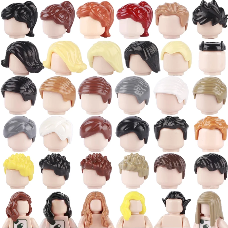 MOC Building Block Accessories Long Hair Ball Head Horse Tail Boys Girls Hair Style Figure Decoration Gift Toy Kid Bricks O030