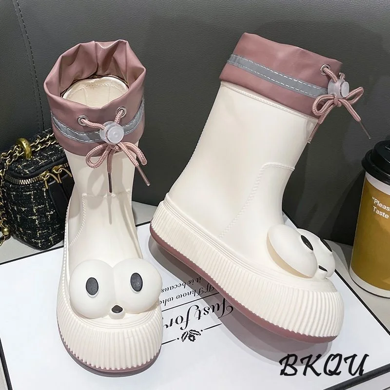 BKQU-Botas de lluvia antideslizantes de forro polar para adultos, zapatos de goma impermeables resistentes al desgaste, moda exterior, lindo, medio, 2024