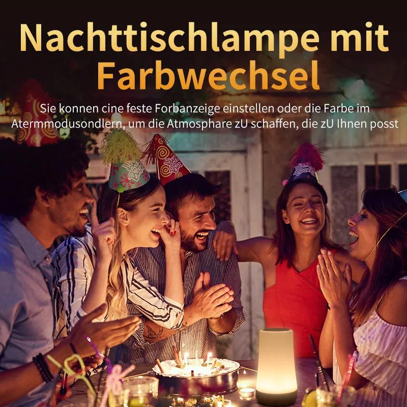 Portable Night Light for Camping Bedside Colorful Changing Touch Dimmable Lamp RGB Remote USB Rechargeable Table Night Light