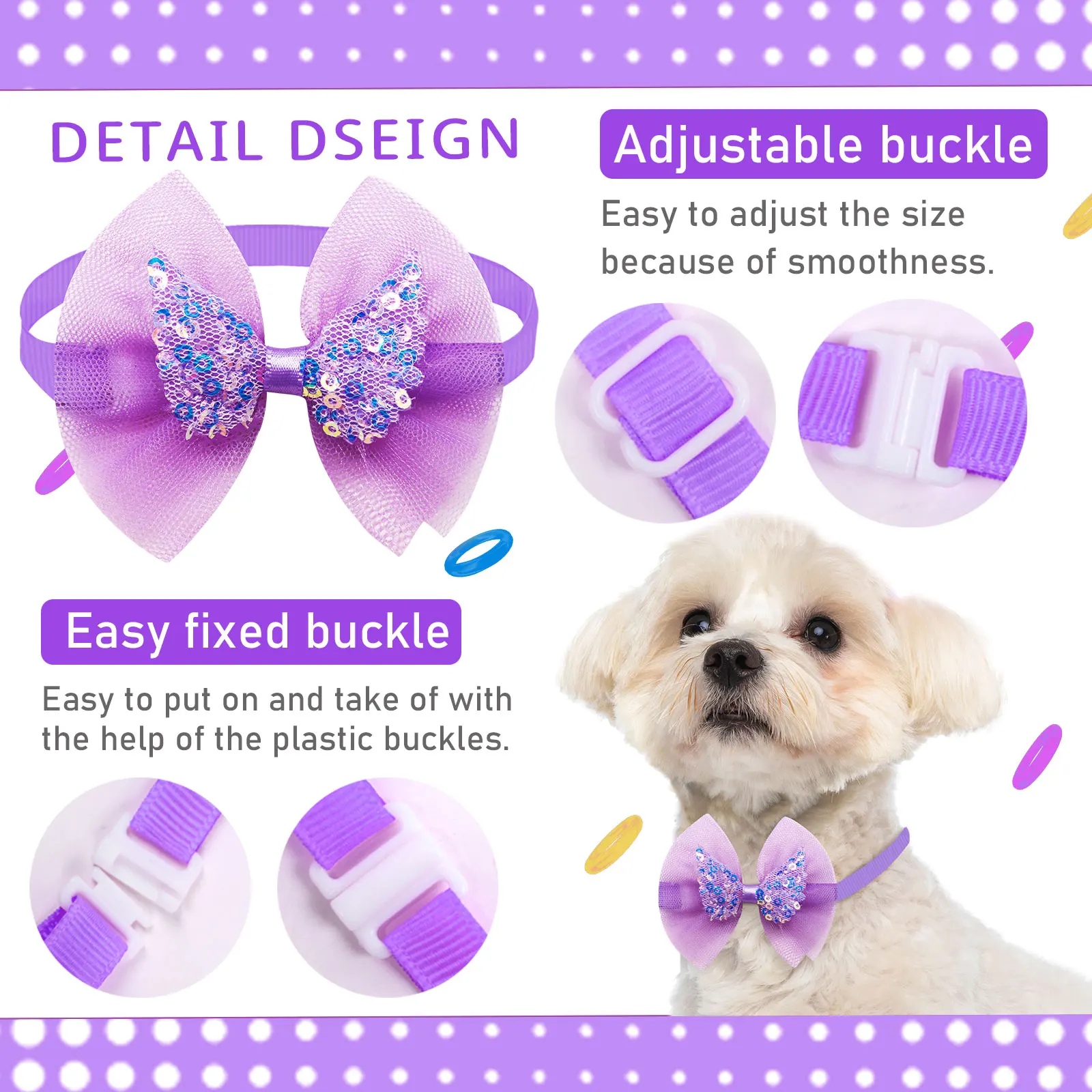 10pcs Pet Dog Bow Tie Mix Colors Adjustable Sequin style Pet Dog Cat Bowties Neckties For Puppy Grooming Accessories Pet Product