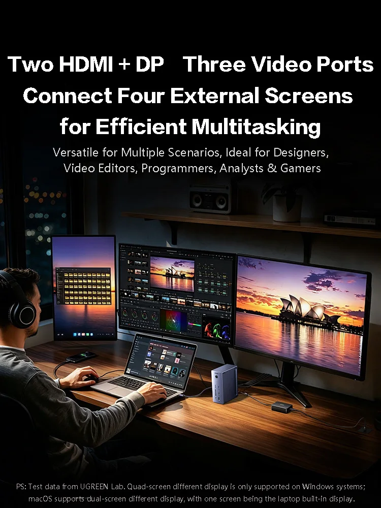 UGREEN 14-in-1 USB-C Docking Station Quad Display 4K120Hz DP  Multiport Hub 10Gbps USB3.2 Gen2 140W PD Charging