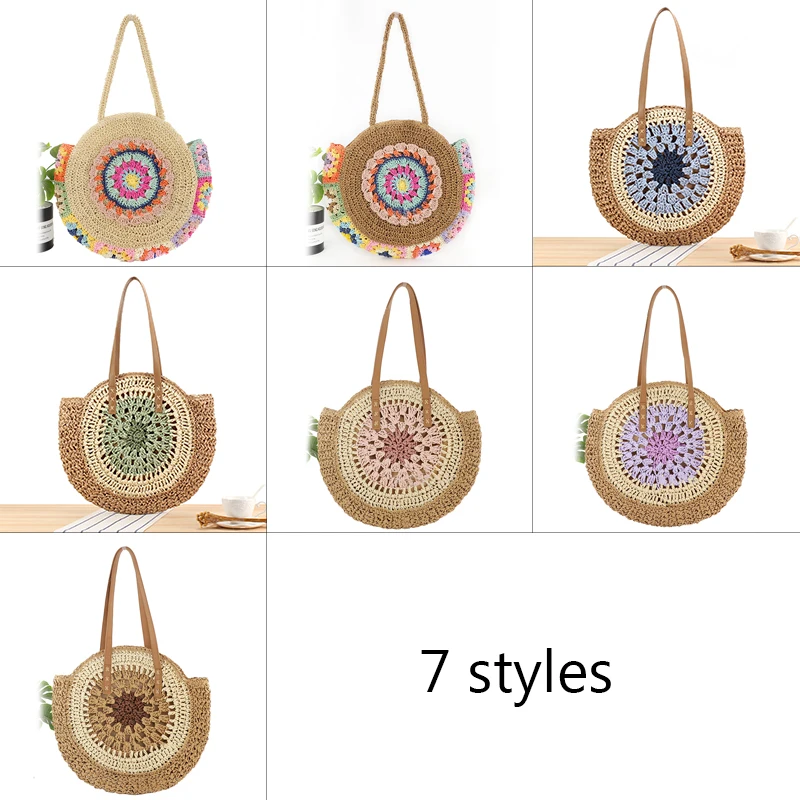 Summer Handmade Woven Beach Underarm Bags Women\'s Large Capacity Tote Bag Ethnic Style Round Straw Weaving Fashion Shoulder Bags