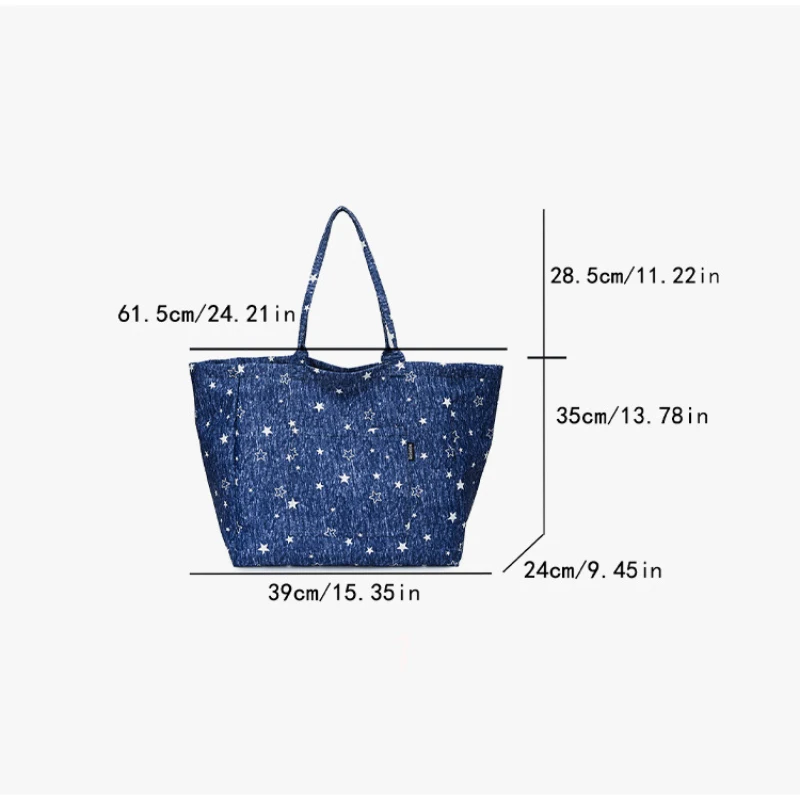 Koreanische Tragetasche mit Sterndruck, Damen-Shopper-Schultertasche, geräumige Handtasche für den täglichen Gebrauch, einfarbig, vielseitig, minimalistisch – Detail 1