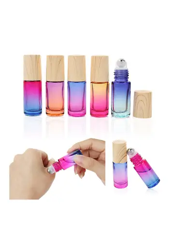 10/20/30/50pcs 병에 두꺼운 유리 롤 5ml 그라디언트 색상 빈 병 롤러 볼 병 향수 에센셜 오일 여행 키트