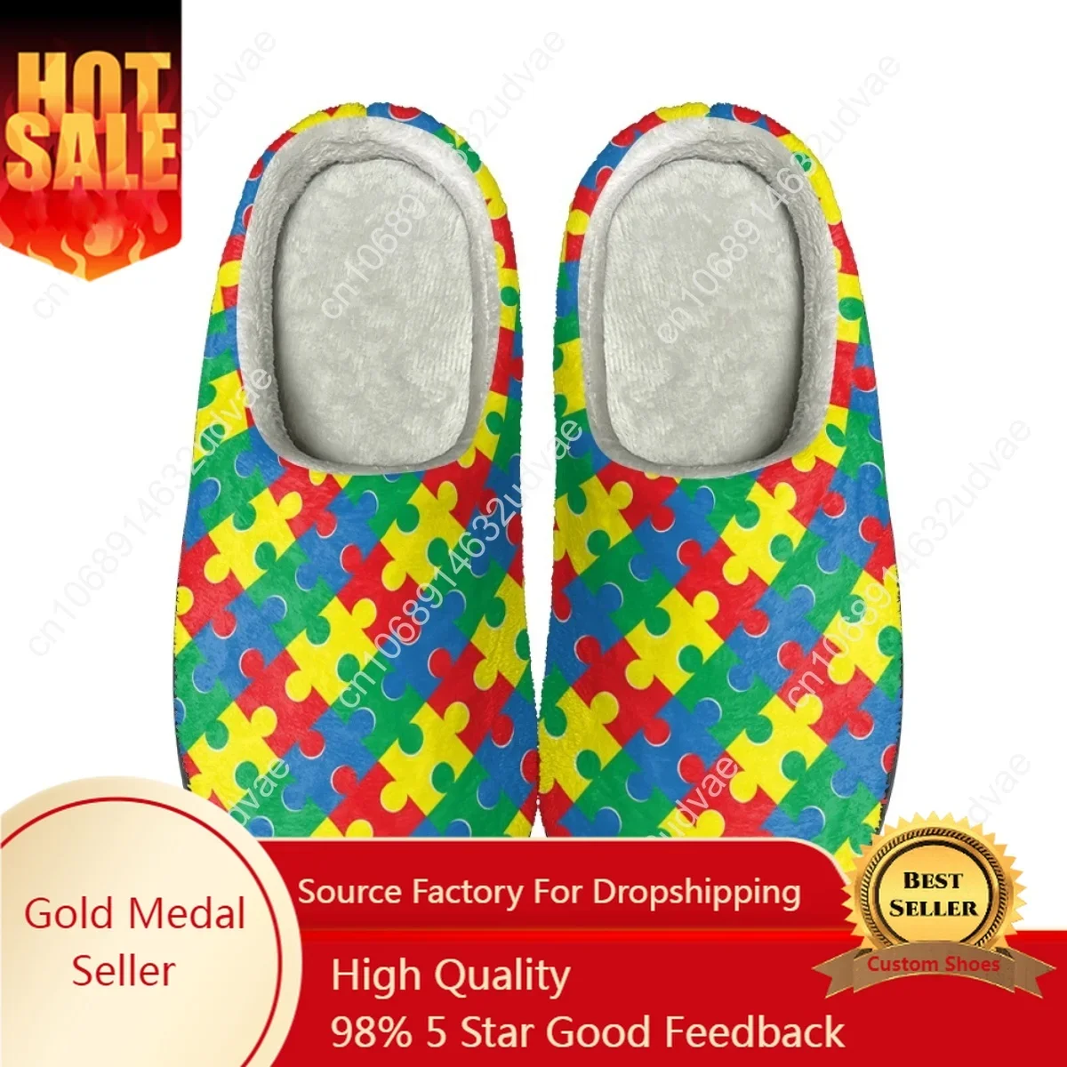 

Autism Awareness Pattern Casual Slippers Autumn House Slides for Female Winter Home Warm Women Cotton Slippers Print On Demand