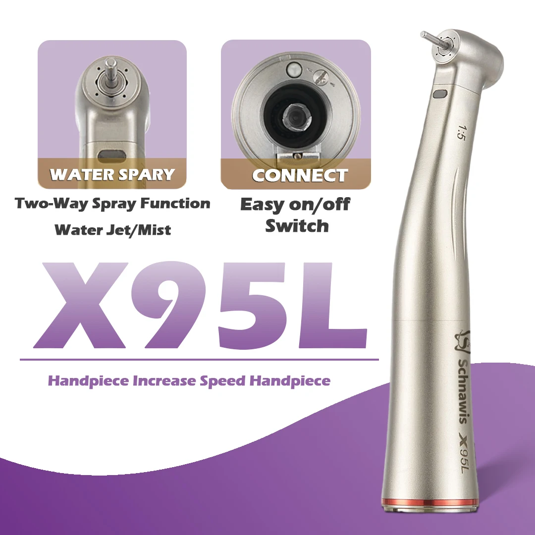 X95L contraangulo Spray Air On/Off Switch Dental 1:5 Increasing Speed Handpiece Against Contra Angle LED Optic Fiber Red Rings