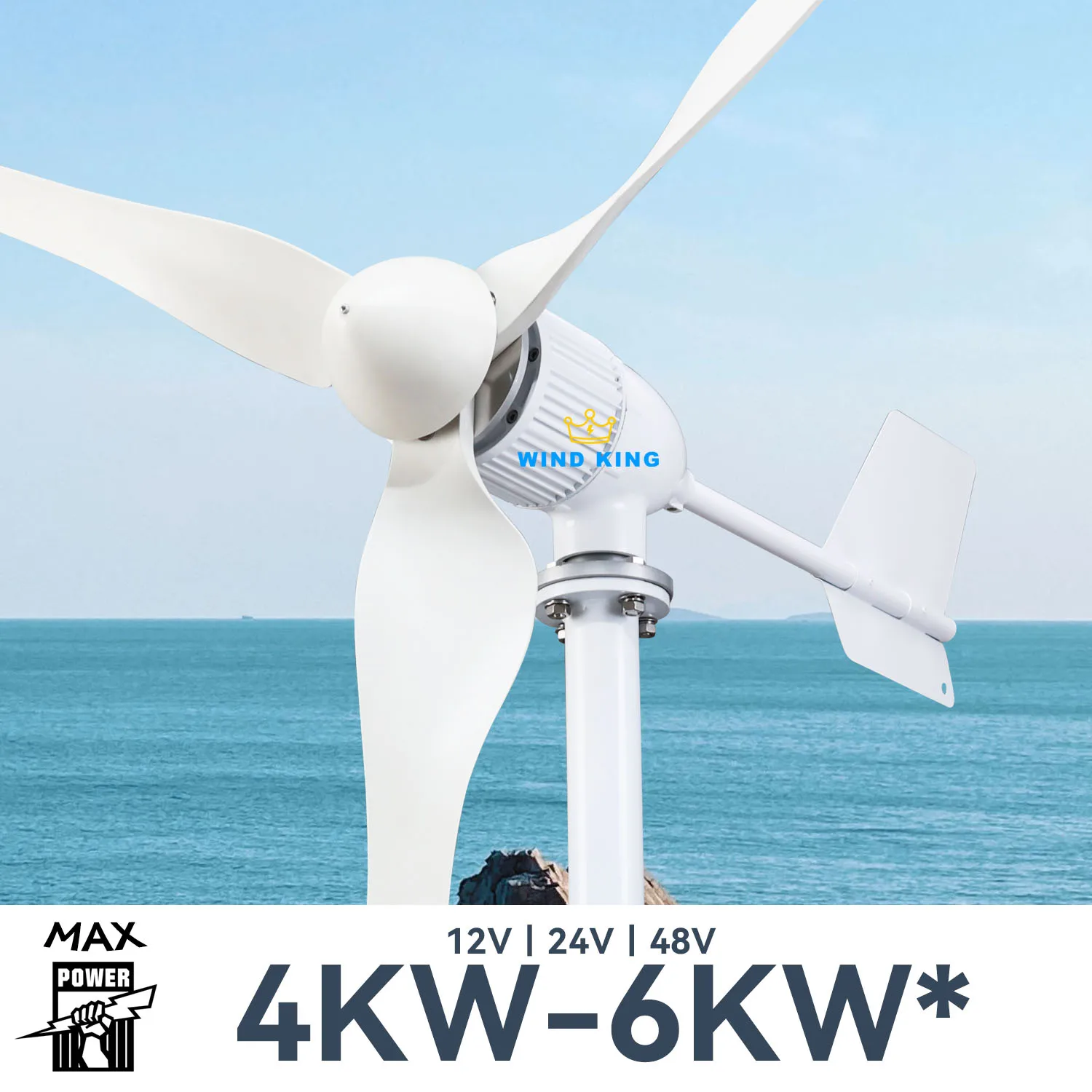 

【High Power】WindKing Max 6KW Wind Turbine 3 Blades 12V 24v 48v High Efficiency Power Output Turbine With Hybrid Charger System.