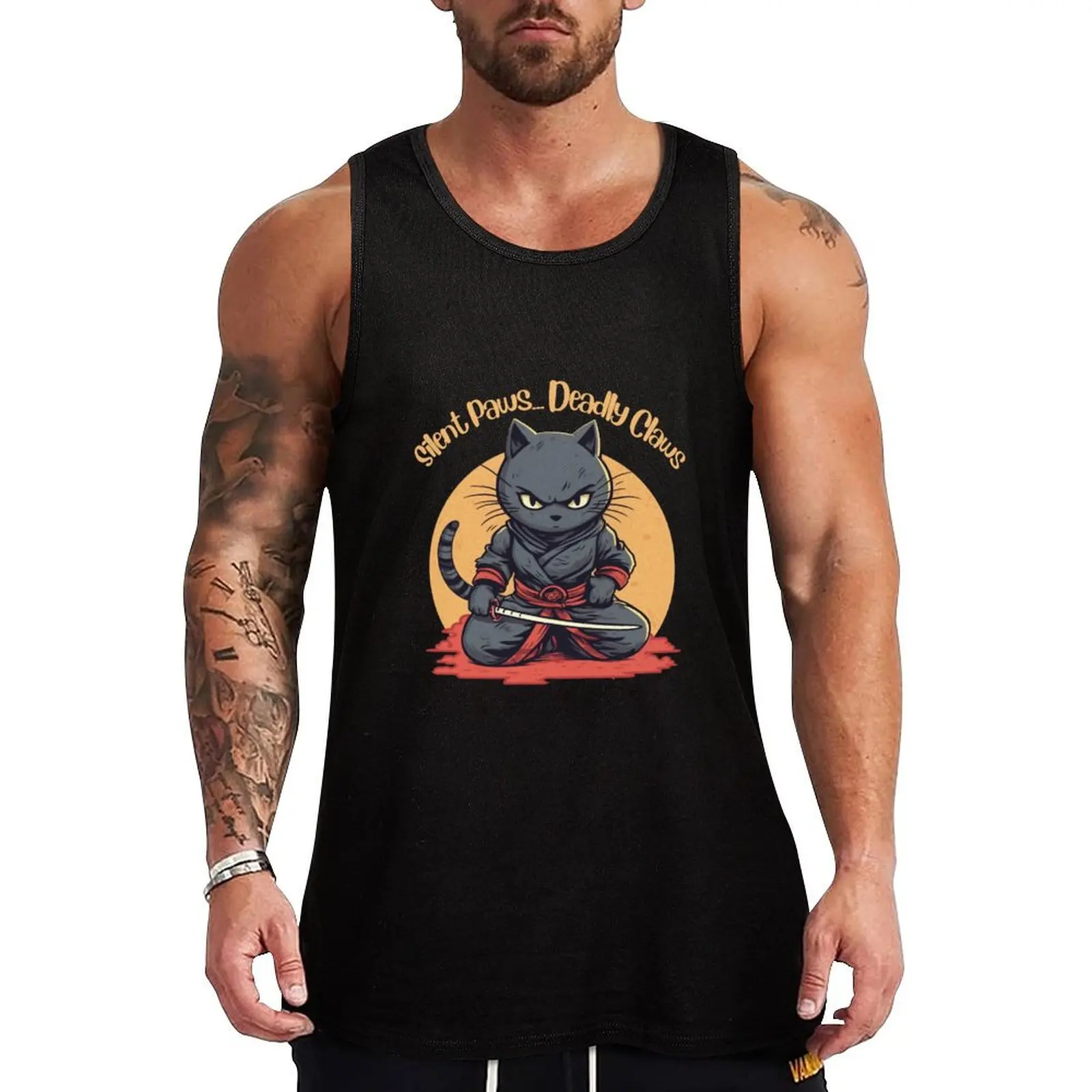 Ninja Cat Tank Top Sleeveless Sports Tank Top Gym Training Moisture Wicking