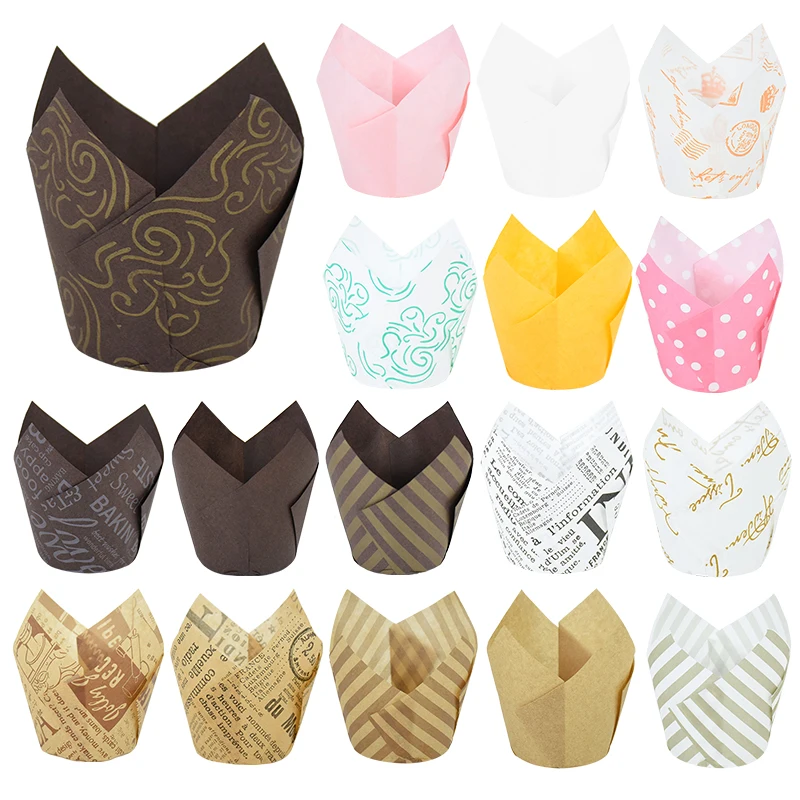 50 sztuk gazety styl Cupcake Liner foremka do pieczenia na ślub urodziny tulipan Muffin Cupcake papierowy kubek olejoodporna opakowanie na ciasto