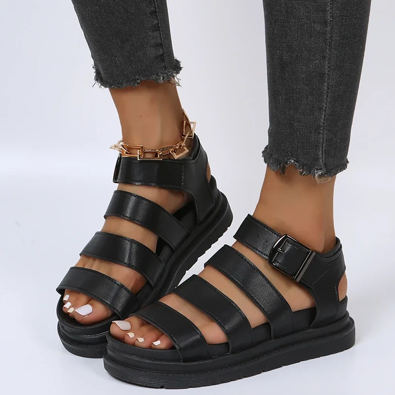 Hot Fashion Casual Flatform Wedges Roman Sandals Women Summer Open Toe Shoe PU Leather Sandalias Mujer Sapato Feminino