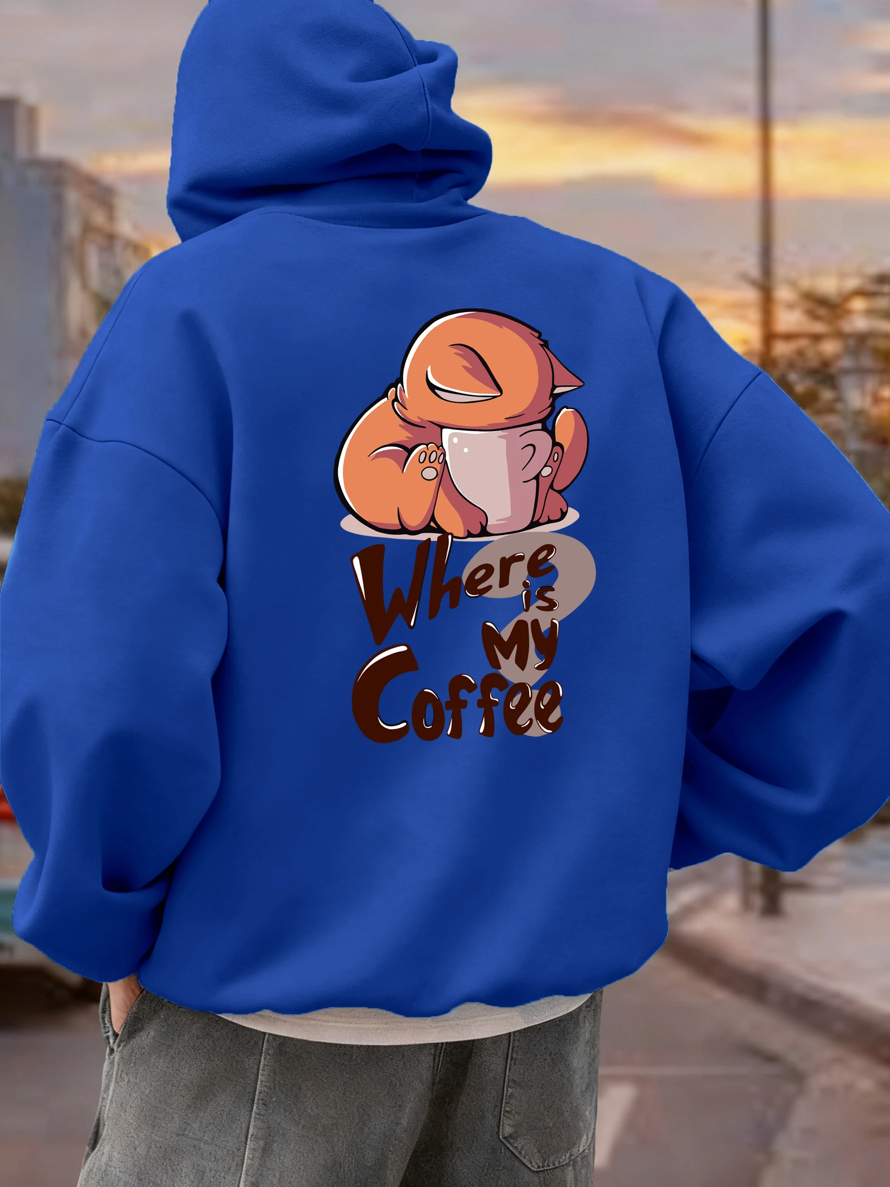 أين بلدي القهوة القط متعة الطباعة هوديس الذكور جيب عارضة الشارع الشهير الخريف الهيب هوب رجل البلوز الصوف مريحة هودي