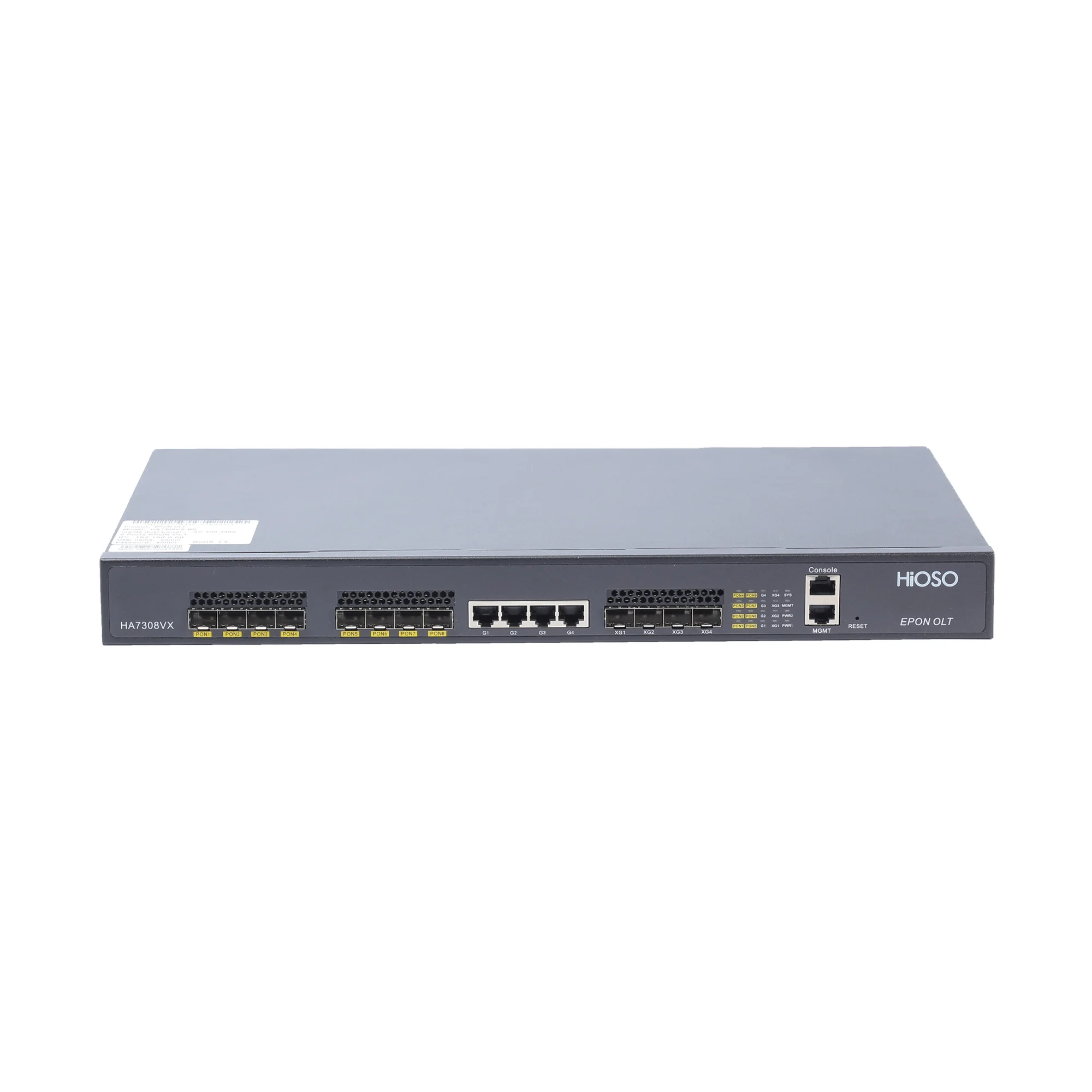 

HiOSO HA7308VX With Pon Modules 8PON EPON OLT Fiber Optic Equipment FTTx 8Ports Mini OLT FTTH 4 RJ45 4 1000M SFP Ports