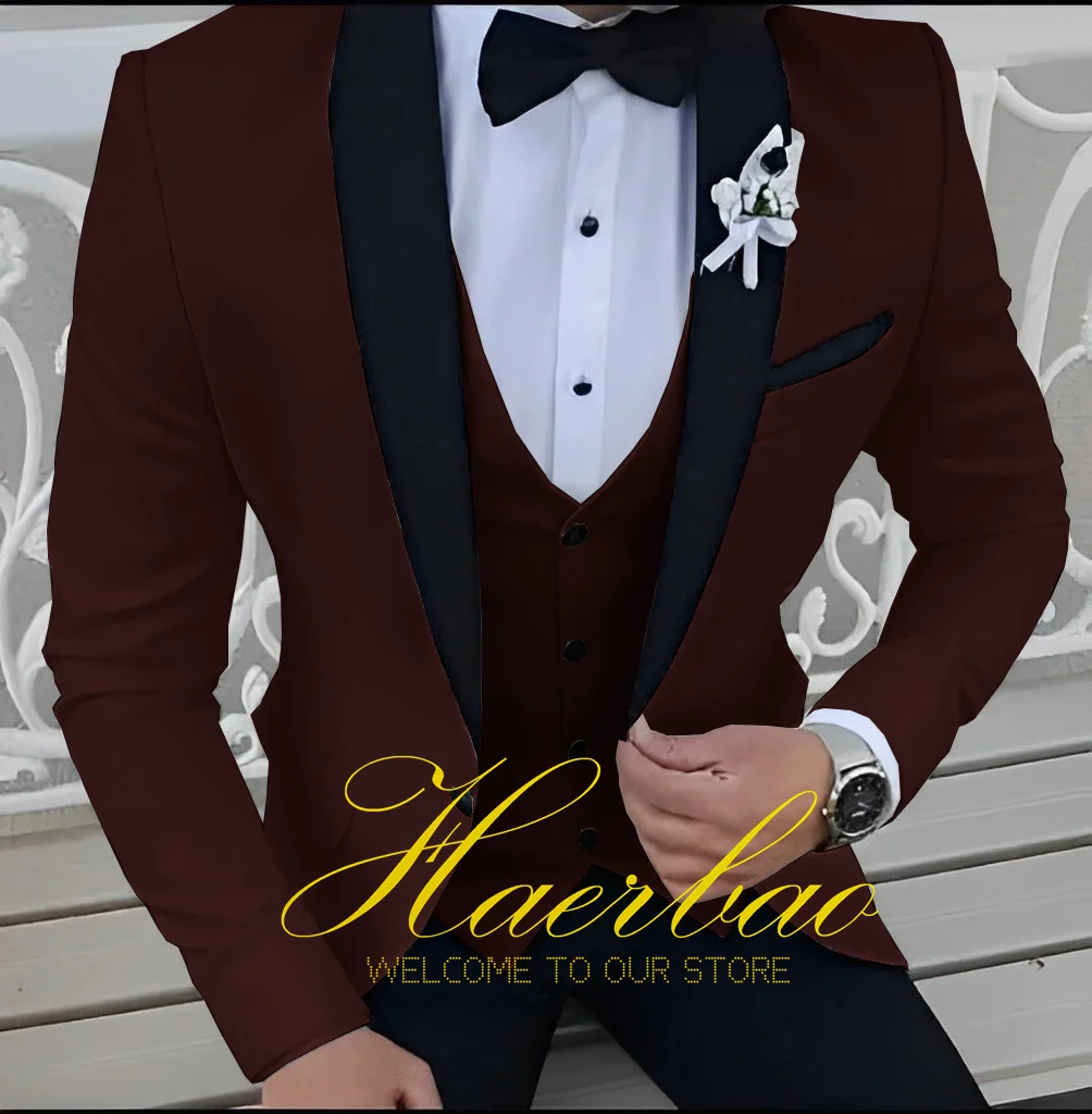 Pink Men Suit Black Shawl Lapel Formal Tuxedos Wedding Suit For Men Prom Party Dress With Pants 2 piece set