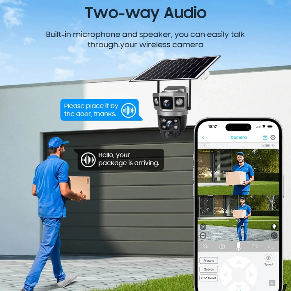 เลนส์คู่ 4G ซิมการ์ดพลังงานแสงอาทิตย์กล้องวงจรปิด 8MP PIR มนุษย์ตรวจจับความปลอดภัยป้องกันกล้อง WIFI Night Vision Video Recorder แบตเตอรี่ในตัว