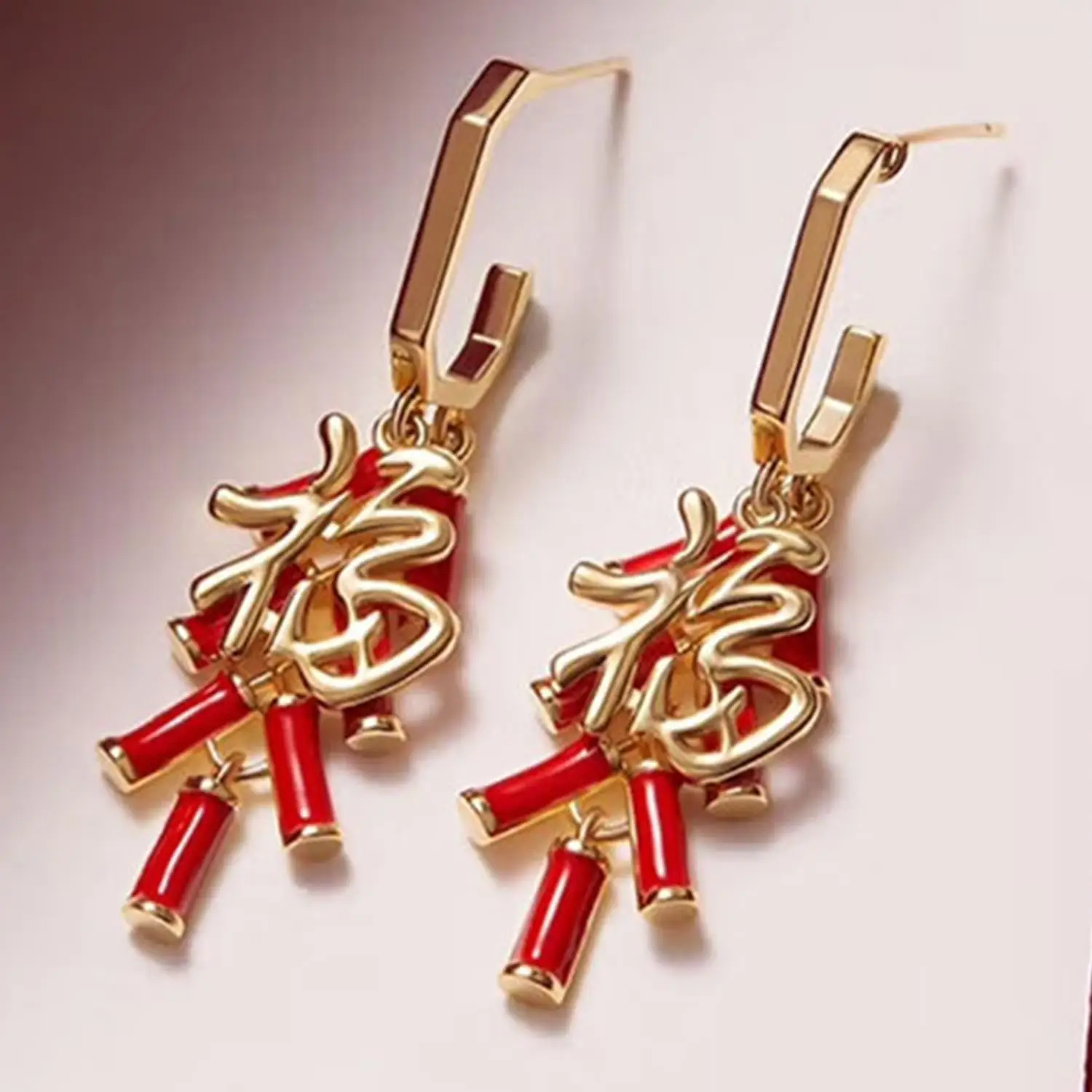 Fashion Red Earrings for Women Traditional Chinese New Year Spring Festival Jewelry Retro Firecracker Shaped Creative Gifts 2025