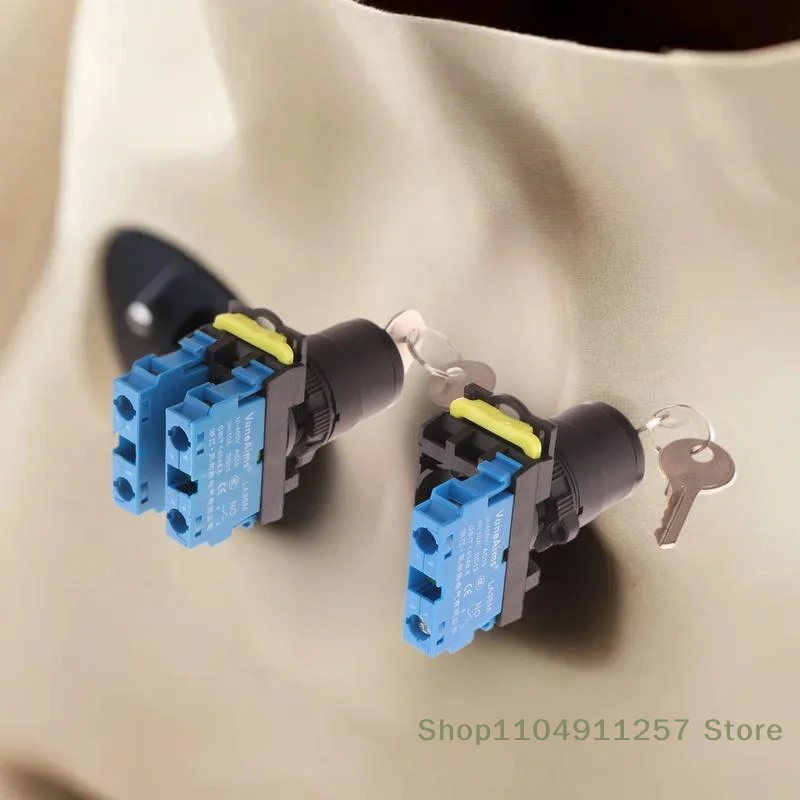 

1 Set 12v 220v 10A 2/3 Position 1/2NO 1/2NC On Off Knob Button Rotary Switch Selector With Keys 22mm LA36M Key Switch