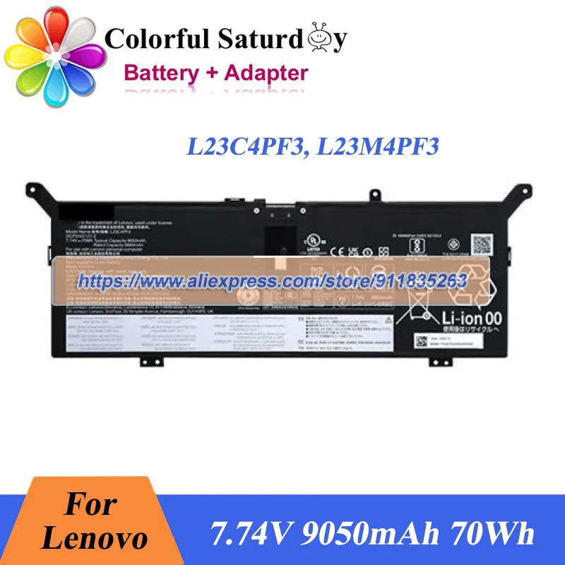 Genuine L23C4PF3 L23M4PF3 Battery 7.74V 9050mAh 70Wh for Lenovo Yoga Slim 7 14ILL10 15ILL9 Aura Edition 2-in-1 16ILL10 Laptop