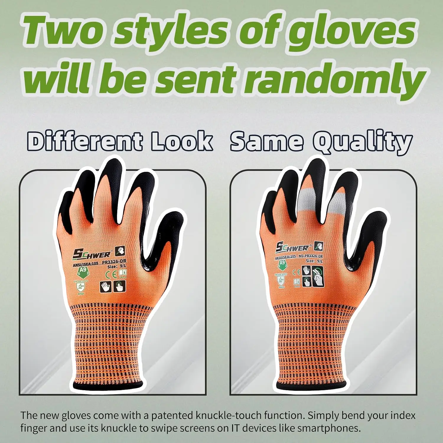 Schwer 6 Pairs ANSI A9 Cut Resistant Work Gloves PR3326-OR, Orange