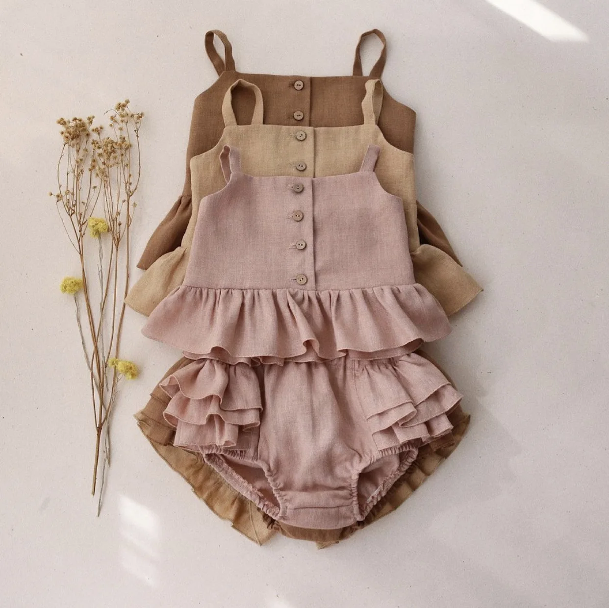 Vintage Baby Girl Top and Pants Set Cute Little Girls Toddler Cotton Linen  Shorts Kids Summer Short Pants