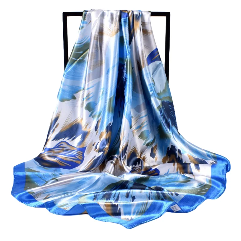 European and American fashion autumn and winter new 90 color imitation silk feather square scarves available in stock