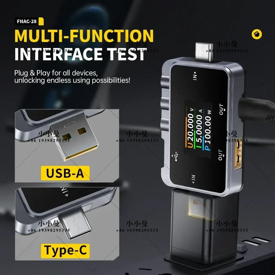 FNIRSI® FNAC-28 2-IN-1 Type-C USB Tester Digital Voltmeter Ammeter External 16 Bit ADC Chip Power Bank Charger Measure
